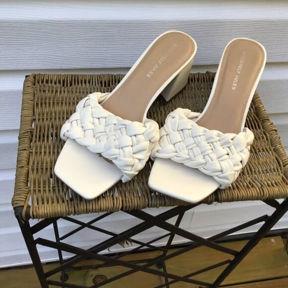 Sincerly Jules Shoes - Sincerely Jules Off White Braided Open Toe Square Toe Heeled Sandals Size 7.5